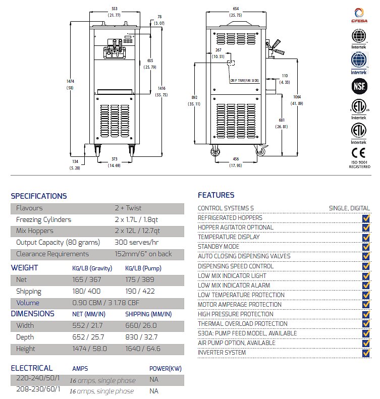 Blue Ice S30 Soft Serve Twin Twist Flavor Ice Cream Machines